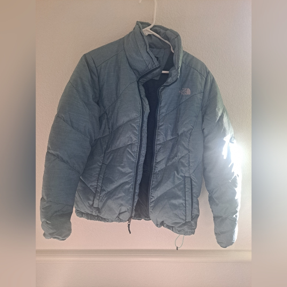 Teal north face puffer coat
